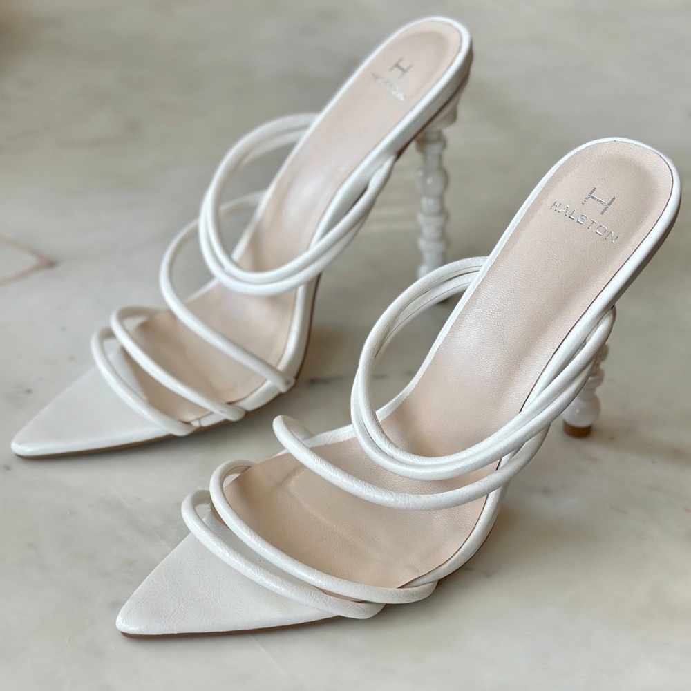 Women’s Halston pointed white stiletto dress sandals